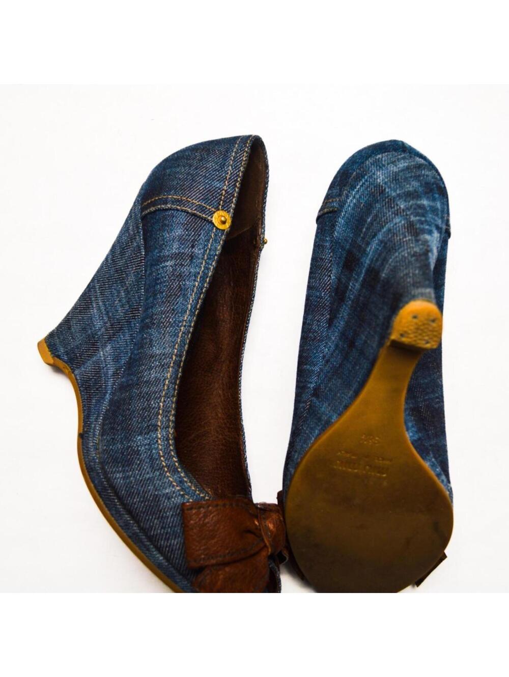 Miu Miu Denim Wedges With Chocolate Brown Bows S/S 2002 - Picture 5 of 6